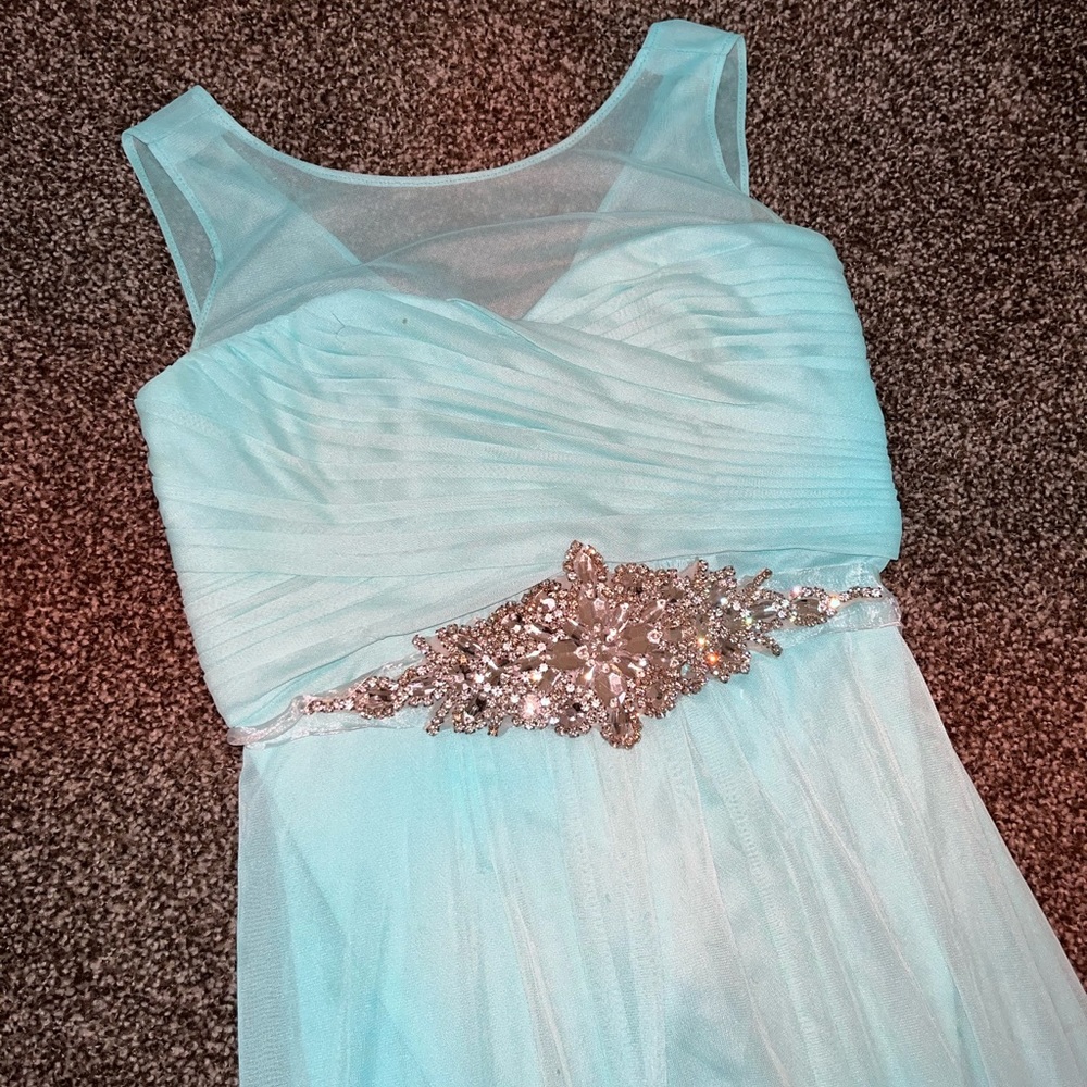 blue dress for a young girl . Worn once. diamond belt .